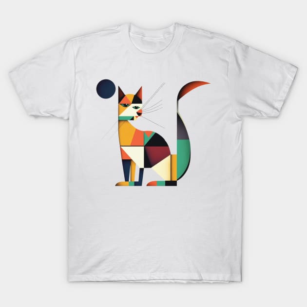 Geometric Cats Colorful Abstract Design T-Shirt by PlayfulPrints